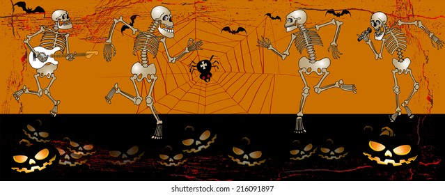  halloween greeting card with skeleton, vector illustration