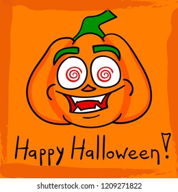 Halloween greeting card with smiling pumpkin