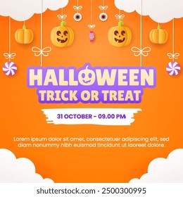 Halloween greeting card template is suitable for flyers and banners with attractive hanging summer design elements. EPS 10
