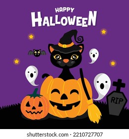 Halloween greeting card Vector Illustration.
