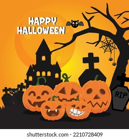 Halloween greeting card Vector Illustration.