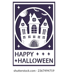 A Halloween greeting card. Vector illustration in honor of Halloween with a gloomy castle. Design for flyer templates, banners, posters.