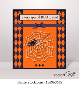 Halloween greeting  card. A very special BOO to you. Modern handmade / paper craft design. Vector illustration.