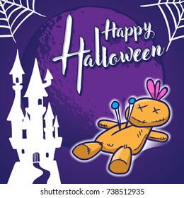 Halloween greeting card and voodoo doll background