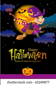 Halloween greeting card with witch