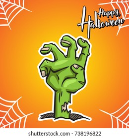 Halloween greeting card and zombie's hand background