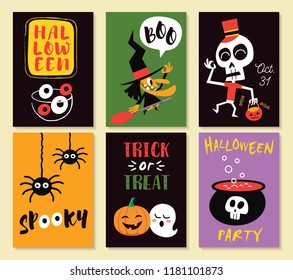 Halloween greeting cards, banner, posters set. Vector illustration.