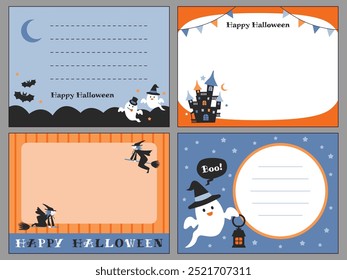 Halloween Grußkarten Set Kollektion ästhetisch dekoratives Element Kinder Kinderzeichnung Illustration spielerisch niedlich Element Hintergrund Rahmen Vorlage Wünsche