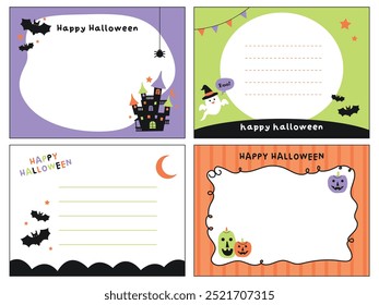 Halloween greeting cards set collection aesthetic decorative element children kiddy drawing illustration playful cute element background frame template wishes