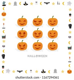 Halloween greeting cards set. Vector illustration.