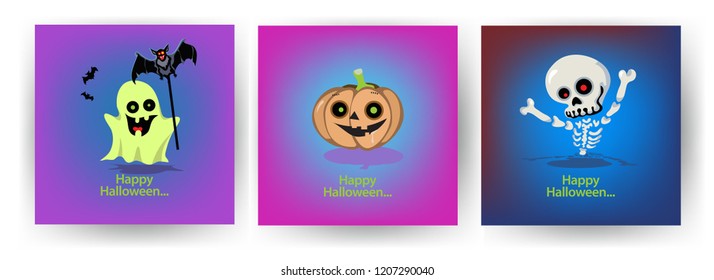 Halloween greeting cards set. Vector illustration.