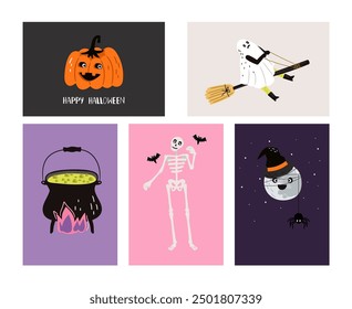 Halloween greeting cards with various characters authors work