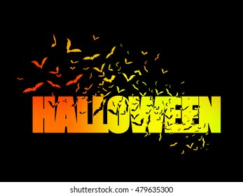Halloween greeting card.Text and bats on a dark background. Halloween banner or poster.