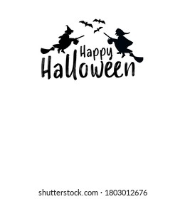 Halloween greeting. Flying witches  and bats silhouette.