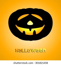 Halloween greeting with illuminating pumpkins on orange background