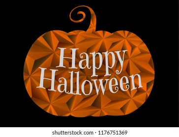 Halloween greeting with orange texture carved pumpkin on black background