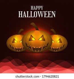 Halloween greeting poster with smiling pumpkins on dark background. suitable for greeting and invitation card or poster