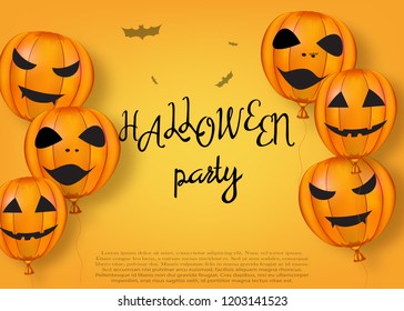 Halloween greeting template. Happy halloween card with air balloons. Vector illustration.