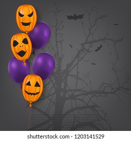 Halloween greeting template. Happy halloween card with air balloons. Vector illustration.