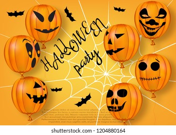 Halloween greeting template. Happy halloween card with air balloons. Vector illustration.
