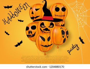 Halloween greeting template. Happy halloween card with air balloons. Vector illustration.
