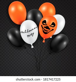 Halloween greeting template. Happy halloween card with air balloons. Vector illustration.