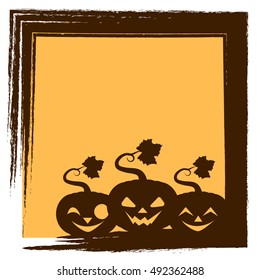 Halloween greeting with three pumpkins silhouette and frame
