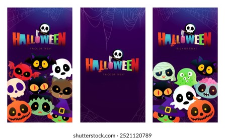 halloween greeting trick or treat with cute spooky character decoration banner