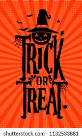 Halloween greeting vector template, Hand drawn lettering of "Trick or Treat" with sketch