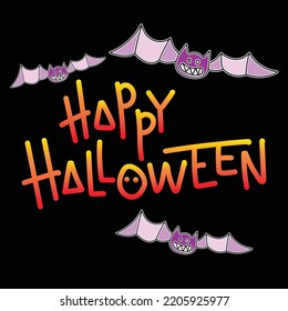 Plantilla vectorial de saludo de Halloween con letras de Happy Halloween con ilustración púrpura aislada contra fondo negro 