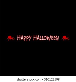 Halloween greeting with the word Happy Halloween with a red spider on the side on a black background
