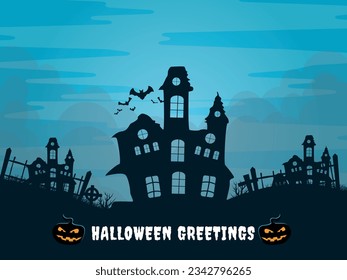 Halloween greetings background with hunter house