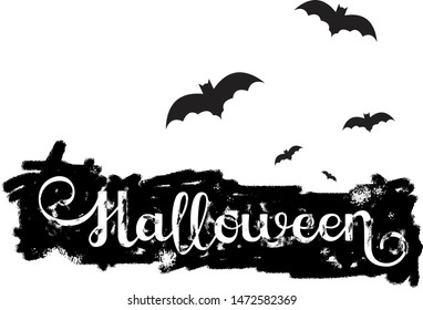 Halloween greetings, hand lettering with a vintage grunge texture and flying bats. Vector illustration eps 8.
