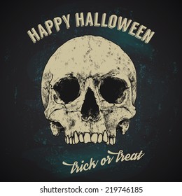 Halloween Greetings Poster Design - Hand Drawn Skull, Vintage Typography.