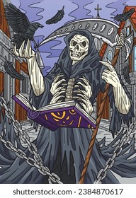 Halloween Grim Reaper Colored Cartoon Illustration