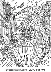 Halloween Grim Reaper Coloring Page for Adults