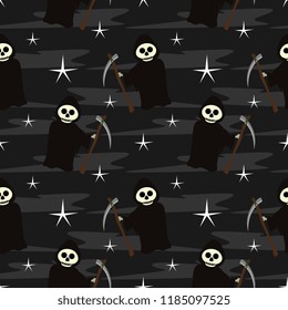 Halloween grim reaper in the dark seamless pattern. vector illustration for fashion textile print and wrapping with festive design.