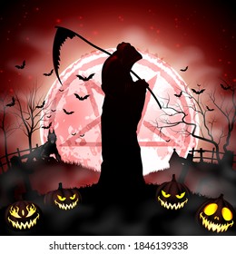 Halloween grim reaper holding scythe
