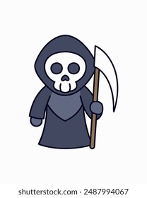 Halloween Grim Reaper Holding with scythe vector icon in white background