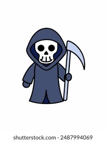 Halloween Grim Reaper Holding with scythe vector icon in white background