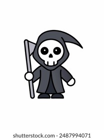 Halloween Grim Reaper Holding with scythe vector icon in white background