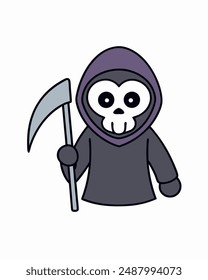 Halloween Grim Reaper Holding with scythe vector icon in white background