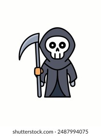 Halloween Grim Reaper Holding with scythe vector icon in white background