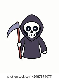 Halloween Grim Reaper Holding with scythe vector icon in white background