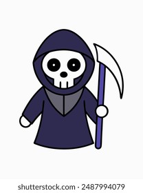 Halloween Grim Reaper Holding with scythe vector icon in white background