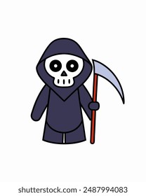 Halloween Grim Reaper Holding with scythe vector icon in white background