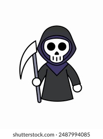 Halloween Grim Reaper Holding with scythe vector icon in white background