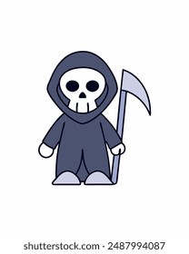 Halloween Grim Reaper Holding with scythe vector icon in white background