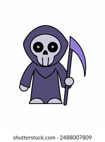 Halloween Grim Reaper Holding with scythe vector icon in white background