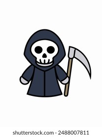 Halloween Grim Reaper Holding with scythe vector icon in white background